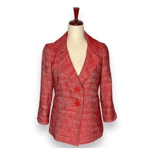 Classiques Entier Red Tweed Rounded Collar Tulip Cuff Blazer Small